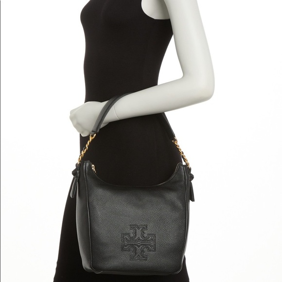 Tory Burch Harper Zip Leather Hobo - Black - Picture 5 of 7